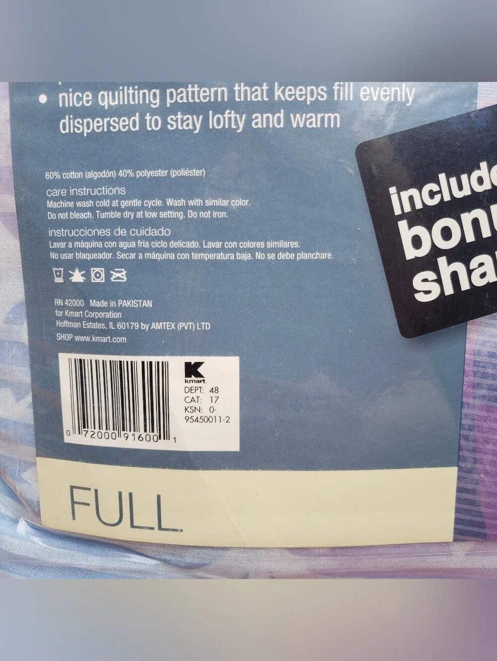 Essential Home Purple, Blue & White Floral Design FULL Comforter W/ Shams -KMART